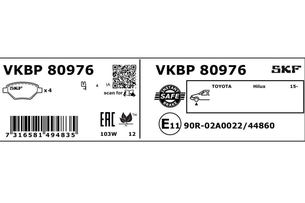 Jogo de 4 pastilhas de travão SKF ref. VKBP 80976
